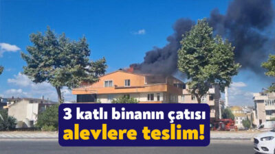 Kocaeli'nin Darıca ilçesinde 3 katlı binanın çatısı alevlere teslim