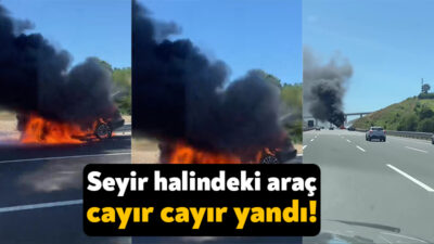 Kuzey Marmara Otoyolu Kocaeli mevkisinde seyir halindeki otomobil alev topuna