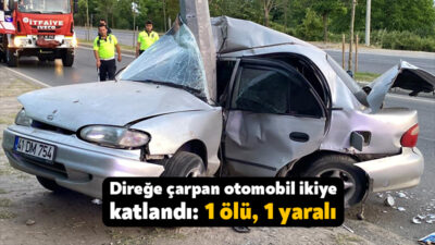 Kocaeli'nin İzmit ilçesinde sürücüsünün direksiyon hakimiyetini kaybettiği otomobil kaldırıma, ardından