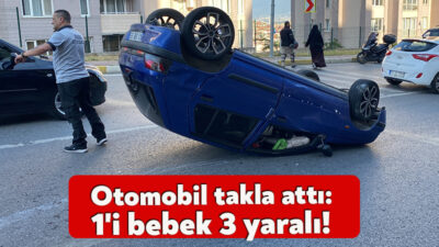 İzmit'te kontrolü kaybedilen otomobil, kaldırıma çarparak takla attı. Ters dönen