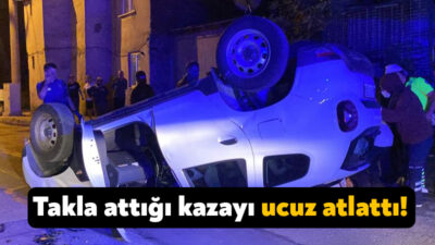 Kocaeli'nin Gebze ilçesinde SUV tarzı araç kaldırıma çarparak takla attı.