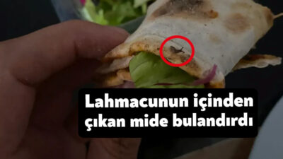 Dilovası'nda öğle yemeği için lahmacun sipariş eden vatandaşın yemeğinden solucan