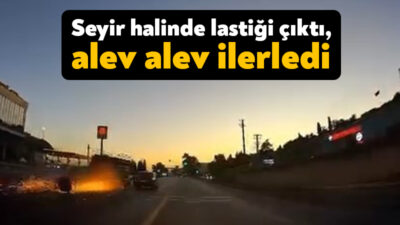Kocaeli'de seyir halinde lastiği çıkan kamyonet kıvılcımlar ile ilerlemeye