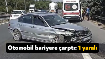 Kocaeli'nin İzmit ilçesinde sürücünün direksiyon hakimiyetini kaybettiği otomobil bariyerlere çarptı,