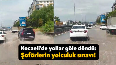 Kocaeli'nin Gebze ilçesinde aniden bastıran sağanak yağmur kanalları taşırdı, cadde