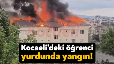 Kocaeli'nin Başiskele ilçesinde erkek öğrenci yurdu lojmanının çatısı alevlere teslim