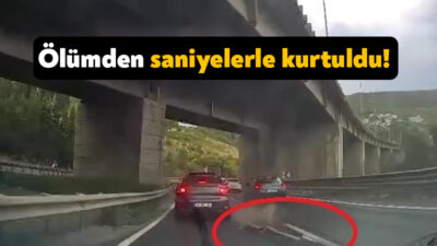 Kocaeli'nin Körfez ilçesinde viyadükten kopan büyük beton parçası, seyir halinde