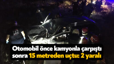 Kocaeli'nin Körfez ilçesinde hafriyat kamyonuyla çarpışarak takla atan otomobil, 15
