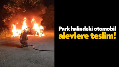 Kocaeli'nin İzmit ilçesinde park halindeki otomobil, alevlere teslim oldu.