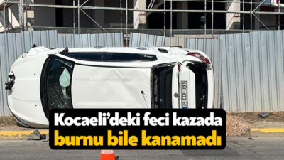 Kocaeli'nin Başiskele ilçesinde vince çarparak takla atan otomobilde bulunan sürücü
