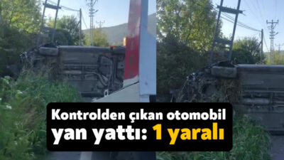 Kocaeli'nin Kartepe ilçesinde kontrolden çıkan otomobil yon kenarındaki elektrik