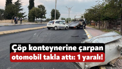 Kocaeli’nin Gebze ilçesinde sürücüsünün direksiyon hakimiyetini kaybettiği otomobil çöp konteynerine