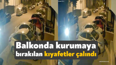 Kocaeli'nin Körfez ilçesinde motosikletli 2 hırsız, kuruması için balkona asılan