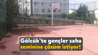 Gölcük’te zaman zaman yaşanan yağışların arından basketbol sahasında su birikintisi