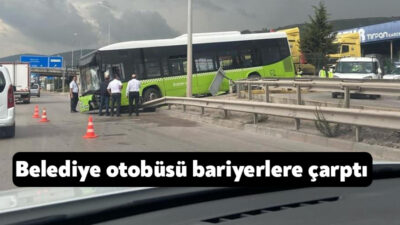 Kocaeli'nin Körfez ilçesinde sürücüsünün direksiyon hakimiyetini kaybettiği belediye otobüsü bariyerlere