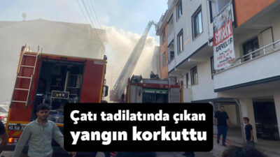 Kocaeli'nin Körfez ilçesinde çatı tamiratı sırasında kullanılan membran bir anda