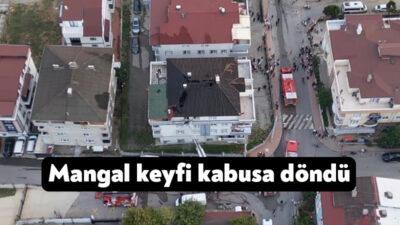 Kocaeli'nin Darıca ilçesinde, bir binanın teras katında yapılan mangaldan sıçrayan