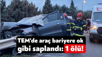 TEM Otoyolu’nun Kocaeli geçişinde kontrolden çıkan araç bariyere saplandı. Bariyerin