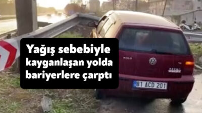 Kocaeli D100 Karayolu'nda yağış sebebiyle sürücünün direksiyon hakimiyetini kaybettiği otomobil