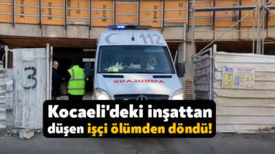Kocaeli'nin Derince ilçesinde inşaatta sıva yaparken ayağı takılan işçi merdivenlerden