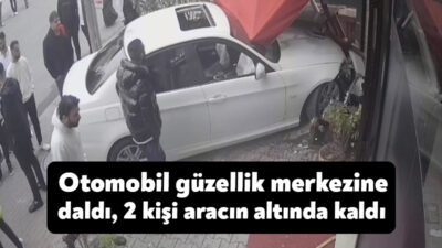 Kocaeli'nin Darıca ilçesinde kayarak gelen otomobil güzellik merkezine daldı. Kapının