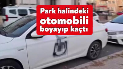 Kocaeli'nin Kartepe ilçesinde park halindeki otomobili sprey ile boyayan çocuk