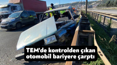 TEM Otoyolu'nun Kocaeli geçişinde kontrolden çıkan otomobil demir bariyere çarptı.