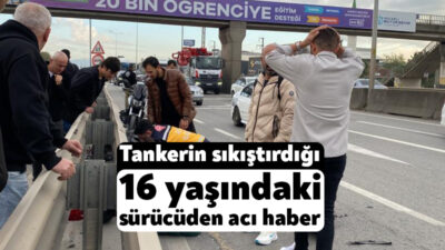 Kocaeli'de tanker sürücüsünün fark etmeden sıkıştırması sonucu bariyere çarpan elektrikli
