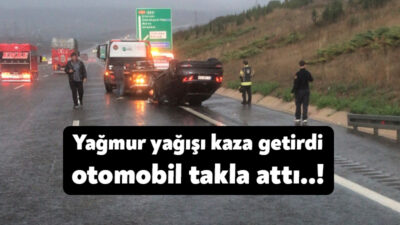 Kocaeli'de Kuzey Marmara Otoyolu'nda kontrolden çıkan otomobilin takla atmasıyla meydana