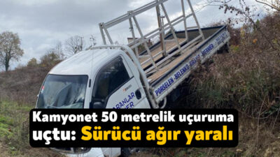 Kocaeli'nin Başiskele ilçesinde sürücüsünün kontrolünden çıkan kamyonet, yaklaşık 50 metrelik