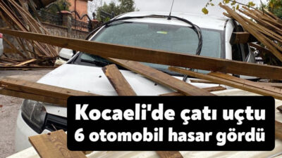 Kocaeli'nin İzmit ilçesinde şiddetli rüzgar sebebiyle bir binanın çatısı uçarak