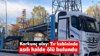Kocaeli'nin Kartepe ilçesinde bir kişi, park halindeki tırın kabininde asılı