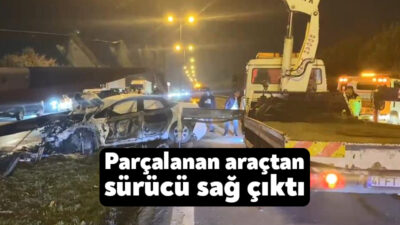 TEM Otoyolu İzmit geçişinde bir otomobil bariyerleri parçalayarak refüje girdi.