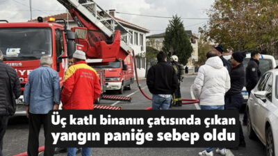 Kocaeli'nin Başiskele ilçesinde 3 katlı binanın çatı kısmında çıkan yangın