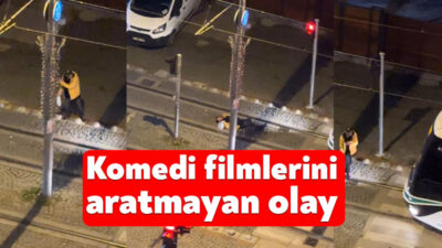Kocaeli'de komedi filmlerini aratmayan bir olay gerçekleşti. Tramvay yolunda keyif
