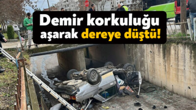 Kocaeli'de kontrolden çıkan otomobil demir korkuluğu aşarak dereye düştü. Otomobil