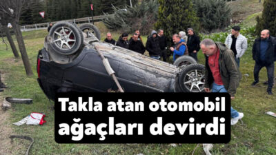Kocaeli'nin Gebze ilçesinde takla atan otomobil, ağaçları devirerek durabildi. Sürücü