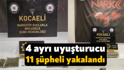 Kocaeli'nin İzmit, Derince ve Gebze ilçelerinde gerçekleştirilen 4 ayrı uyuşturucu