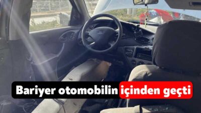 Kocaeli'nin İzmit ilçesinde seyir halindeki otomobil bariyere ok gibi saplandı.