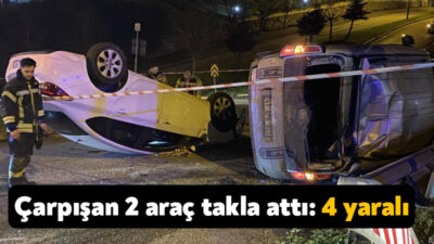 Kocaeli'nin İzmit ilçesinde kavşakta çarpışan 2 araç takla attı, meydana