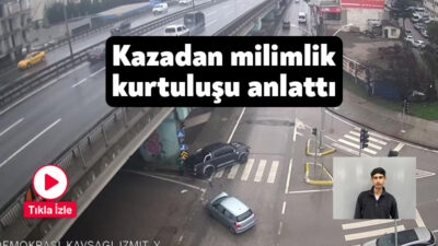 Kocaeli'nin İzmit ilçesinde çarpışan araçlardan kopan parçanın isabet etmesiyle elinden