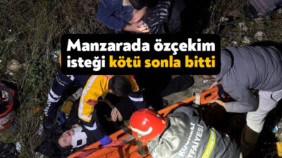 Kocaeli'nin Körfez ilçesinde manzarada özçekim yapmak isteyen genç kadın, yaklaşık