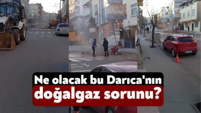 Kocaeli'nin Darıca ilçesinde altyapı çalışmaları sırasında delinen doğal gaz borusu
