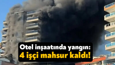 Antalya’nın Alanya ilçesinde otel inşaatında çıkan yangını söndürme çalışmaları devam