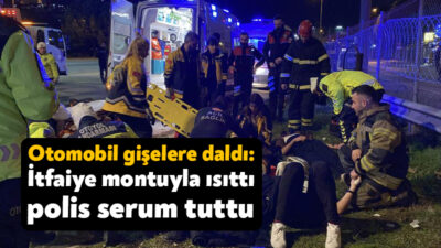 TEM Otoyolu Kocaeli geçişinde gişelerdeki beton bariyere çarpan otomobil kullanılamaz