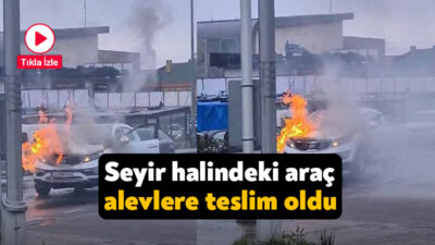 Kocaeli'nin Gebze ilçesinde seyir halinde olan SUV tipi araç alev