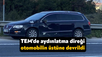 TEM Otoyolu'nun Kocaeli geçişi Ankara istikametinde tankerin çarptığı aydınlatma direği,
