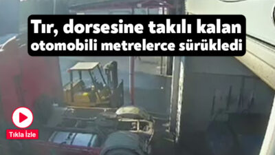 Kocaeli'nin Gebze ilçesinde tırın dorsesine takılan otomobil metrelerce sürüklendi. Bu
