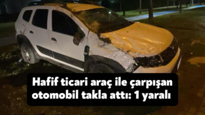 Kocaeli'nin İzmit ilçesinde hafif ticari araç ile çarpışan otomobil takla