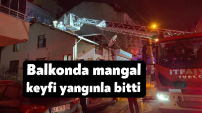 Kocaeli’nin Körfez ilçesinde evin balkonunda mangal için yakılan barbekü, çatı